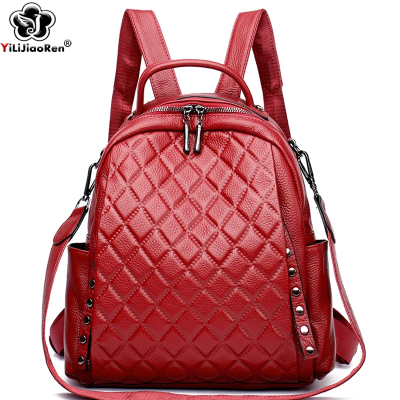 本革リュックサック女性ショルダーバッグ高級デザイナーチェック - Luxury Bags Leather のレビューと価格