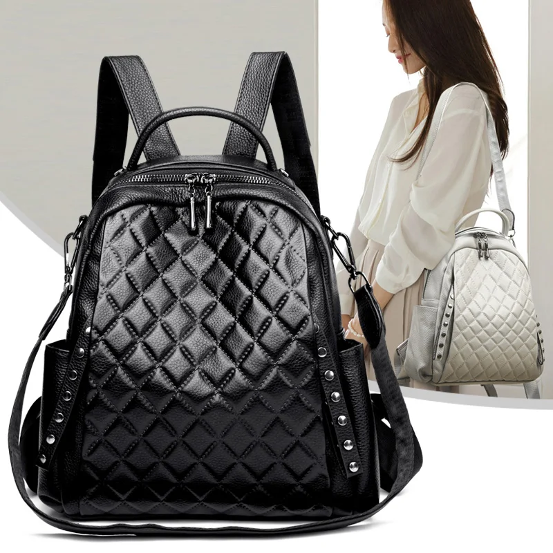 本革リュックサック女性ショルダーバッグ高級デザイナーチェック - Luxury Bags Leather のレビューと価格