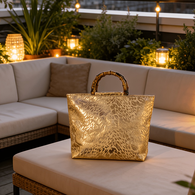 女性向けの、上品な光沢のあるメタリックゴールドのジャカード織 - Luxury Bags Tote のレビューと価格
